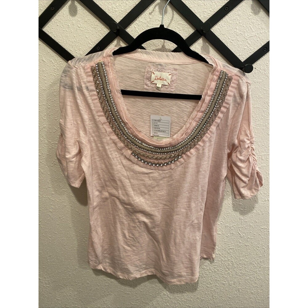 Anthropologie Pink Deletta Jewelscape Tee NWT Medium Pink